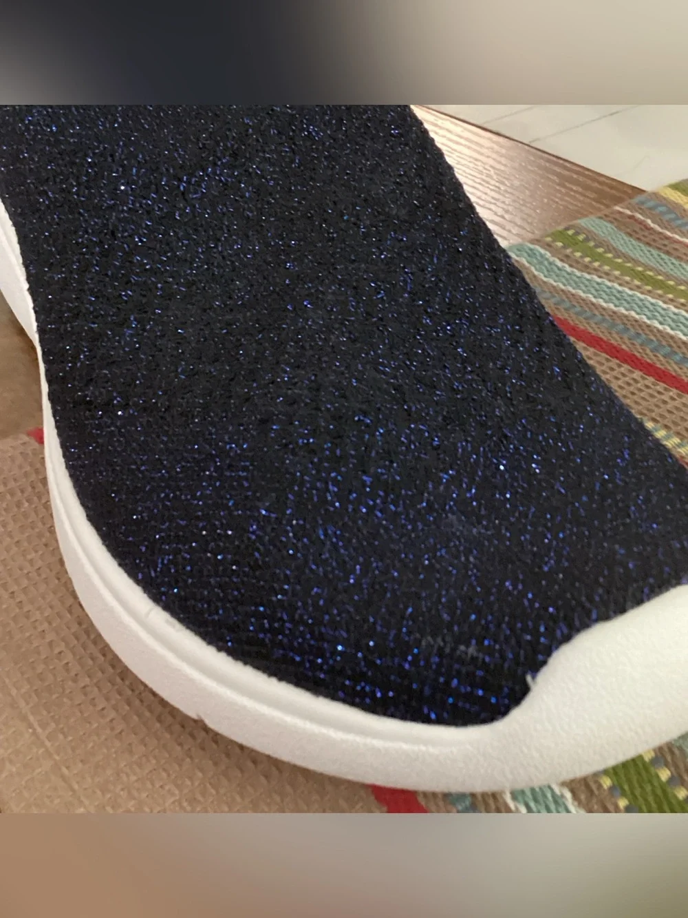 Anne Klein Blue Wiley Sparkle Sock Slip On Shoes Sneakers Size 10